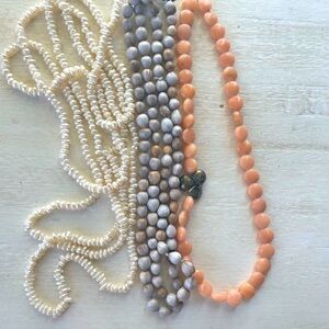Set of 3 beaded Necklaces freshwater, pearl, seeds, Orange calcite hematite